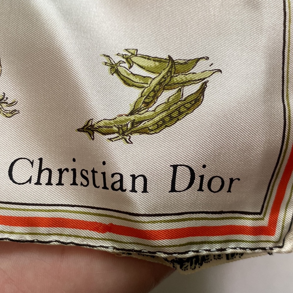 Dior Cream Silk Scarf with Red and Green Botanical Motif - Picture 4 of 10